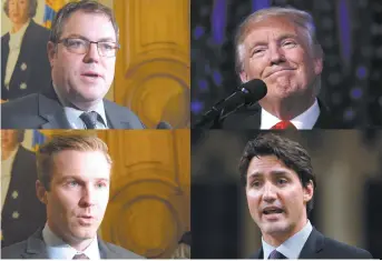  ??  ?? Le ministre de la Santé, Benoît Bourque, le premier ministre Brian Gallant, le président Donald Trump, et le premier ministre Justin Trudeau. - Archives