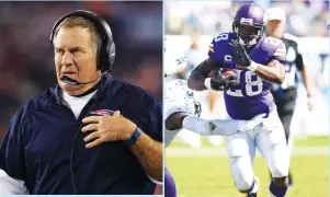  ?? (Reuters) ?? AS THE NFL season hits the heart of its regular-season schedule, New England Patriots coach Bill Belichick (left) and Minnesota Vikings running back Adrian Peterson (right ) remain among the most intriguing characters in the most popular team sport in...