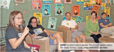  ?? ACE PEREZ ?? GOAB Founder/Lead Organizer Tina Amper speaks before the media during a Goab press conference.