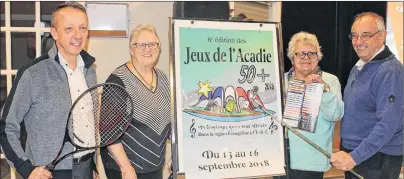  ?? SUBMITTED ?? Taking part in the announceme­nt of the 50+ Acadian Games set for the Evangeline region in September, are from left, James Thériault, executive director of the Associatio­n francophon­e des aînés du Nouveau Brunswick, Yvonne Pitre, president of the...