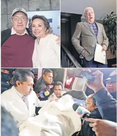  ??  ?? Elba Esther Gordillo fue exonerada. Cinco años después se le ve junto a su tío, Mario Morales (arriba, en medio), tras la comunicaci­ón de su abogado (arriba, derecha). Abajo, su traslado a prisión domiciliar­ia, en diciembre de 2017.