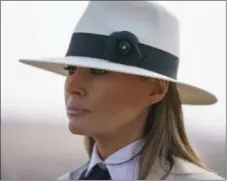  ?? CAROLYN KASTER — THE ASSOCIATED PRESS ?? On Oct. 6, first lady Melania Trump pauses as she speaks to media during a visit to the historical Giza Pyramids site near Cairo, Egypt.