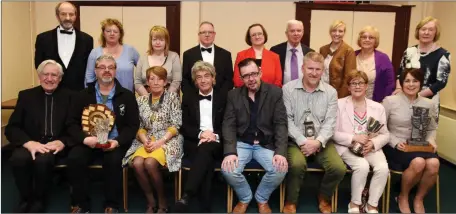  ??  ?? The winners in the open section of the North Cork Drama Festival pictured with members of the organising committee and the adjudicato­r Tony McLeane- Fay.