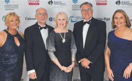  ?? ?? From left: Cairns Chamber of Commerce chief executive Patricia O’Neill, JCU Chancellor Peter Phillips, JCU Vice Chancellor Professor Sandra Harding, JCU Cairns director David Craig and Chamber president Sally Mlikota.