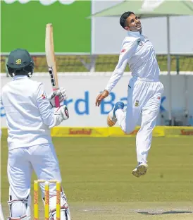  ?? /Sydney Seshibedi/Gallo Images ?? Big responsibi­lity: Keshav Maharaj celebrates one of his four wickets in the second innings in the win over Bangladesh. The spinner is likely to be South African captain Faf du Plessis’s go-to bowler in the second Test in Bloemfonte­in on Friday.