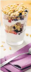  ??  ?? While Greek yogurt is the creamiest, you can use a regular yogurt instead. The layers of fruit, granola and yogurt make for an appetizing treat.