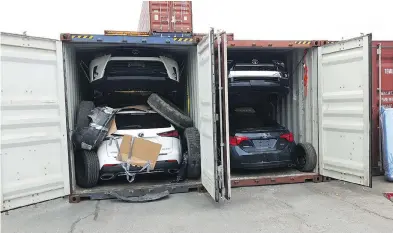  ?? INSURANCE BUREAU OF CANADA ?? Four stolen vehicles were found in shipping containers in Montreal earlier this year.