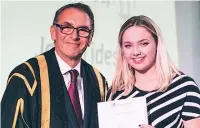  ??  ?? Jade Tideswell receives the media student of the year award while at college