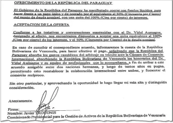  ??  ?? El documento entregado por Juan Ernesto Villamayor y en el que se habla de la oferta paraguaya.