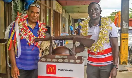  ?? ?? Noa Nadruku (left) with Kenya sevens rugby top try scorer Collins Injera at Sigatoka town on January 12, 2023.