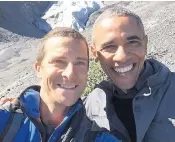  ??  ?? Say a little prayer: Bear Grylls with Barack Obama in Alaska