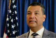  ?? AP PHOTO BY ERIC RISBERG ?? In this Nov. 2, 2018, file photo, California Secretary of State Alex Padilla speaks in San Francisco. Election Day is over but California already is consumed with its next high-profile political contest the competitio­n to fill Kamala Harris’ soon-to-be-vacant U.S. Senate seat.