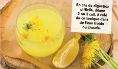  ??  ?? En cas de digestion difficile, diluez 2 ou 3 cuil. à café de ce tonique dans de l’eau froide ou chaude.