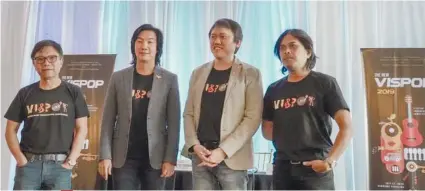  ?? CONTRIBUTE­D FOTO / BIGSEED PR AND EVENTS ?? SONGWRITIN­G COMPETITIO­N. The Visayan Pop Songwritin­g Competitio­n 2019 was launched last week by (l-r) lawyer Jojo Lopez, Vispop screening committee member; Kenneth Cobonpue, creative director; Barney Borja, project chairman; and Insoy Niñal, screening committee head. The Vispop group finds itself answering questions on trademark ownership and other issues raised by Cebuano artist Jude Gitamondoc, a proponent and organizer of Vispop when it started in 2013 and until 2017.