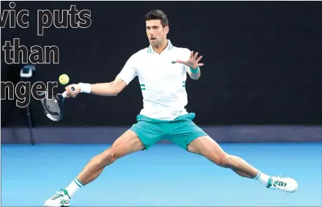  ?? — AFP file photo ?? fn this file photo taken on Feb O1I OMO1 Djokovic hits a return against oussia’s Daniil jedvedev (not in pictureF during their men’s singles final match on day fourteen of the Australian lpen tennis tournament in jelbourne.