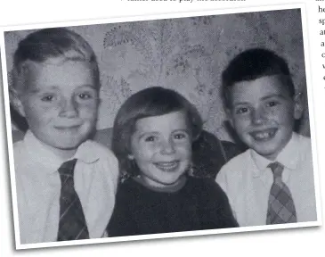  ??  ?? Right: The ruins of old Methlick church where Evelyn played with her brothers as a child. Below: Evelyn with her brothers Colin (left) and Roger.