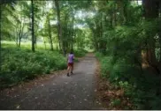  ??  ?? In this July 7 photo, a runner strides along the cross country course at Van Cortlandt Park in the Bronx.