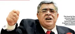  ??  ?? The head of the extreme Right wing Golden Dawn (Chryssi Avgi) party, Nikos Michalolia­kos