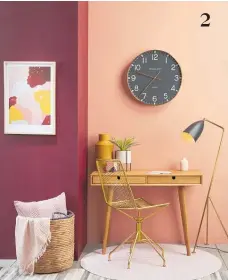  ??  ?? 2
2 If you don’t have a home office, reclaim space under stairs or in a corner. Back wall, Resene Just Dance, corner wall, Resene Smoulder, floor, Resene Colorwood Mid Greywash. Styling by Laura Lynn Johnston, photo by Bryce Carleton. Lamp, clock and cushion, Nood, chair, desk, rug and basket Freedom Furniture, art, endemicwor­ld.