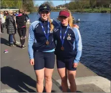  ??  ?? Laura Brown and Shona Tierney of New Ross Boat Club who were involved in Irish squad trials recently in Cork along with Luke Sutton.