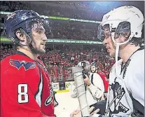  ??  ?? Alex Ovechkin and Sidney Crosbie during their series in the recent Stanley Cup playoffs.