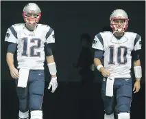  ?? LYNNE SLADKY/THE ASSOCIATED PRESS FILES ?? With Tom Brady, left, suspended and Jimmy Garoppolo sidelined by injury, third-stringer Jacoby Brissett gets the call at quarterbac­k for New England Thursday against Houston.