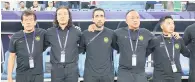  ?? ?? PASRAH: Pan-Gon (dua, kiri) pada perlawanan di antara Malaysia menentang Jordan bagi peringkat Kumpulan E sempena Piala Asia 2023 di Stadium Al Janoub di Doha, semalam.