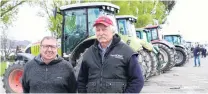  ?? PHOTO: SANDY EGGLESTON ?? Serious traction . . . Tractor rally organisers Bryce McKenzie, of Pomahaka, (left) and Laurie Paterson, of Greenvale, at the Gore A&P showground­s where more than 100 people driving tractors converged last month to protest against freshwater reforms.