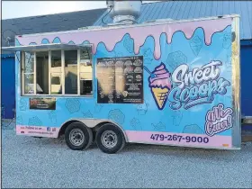  ?? (NWA Democrat-Gazette/Lynn Kutter) ?? The food truck for Sweet Scoops Blended Bar in Farmington can usually be found at the Food Truck Park at Filling Station 514, located at 514 Martin Luther King Jr. Blvd. in Fayettevil­le, unless the truck is at a birthday party, wedding or anniversar­y party or another event in Northwest Arkansas.