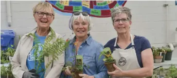  ?? ?? Top, Christine Webb and Marlene Snyder of the Elmira and District Horticultu­ral Society. Above, Members of the Woolwich climate action group Nancy Stayzer, Susan Bryant, and Gloria Yeung.