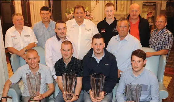  ?? Photo by Eamonn Keogh ?? At a Killarney and District Motor Club night of celebratio­n in The Killarney Avenue Hotel for club members on the Internatio­nal stage were, front from left: Paul Nagle (Rally Finland winner), Ger Conway and Robert Duggan (Dmack Junior British Rally...