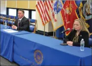  ?? PHOTO PROVIDED ?? Albany County Executive Dan McCoy and Albany County Department of Health Commission­er Dr. Elizabeth Whalen confirm a second COVID-19 related death in the county Wednesday.