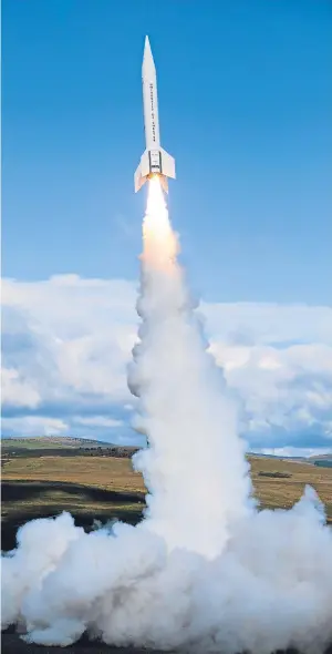  ??  ?? BLAST-OFF: The Skybolt 2 missile is launched yesterday in Northumber­land