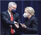  ?? JONATHAN ERNST/AP ?? Rep. James Comer, R-Ky., talks with Chairwoman Carolyn Maloney, D-N.Y., during a House Oversight and Reform Committee hearing.