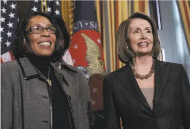  ?? Lauren Victoria Burke / Associated Press 2008 ?? Rep. Marcia Fudge with Rep. Nancy Pelosi in 2008, may vie to be the next speaker of the House.