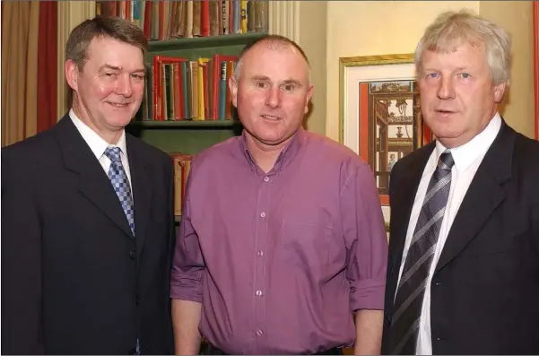  ??  ?? Gerry Cluskey, (Left) James Sloane and Ken Lynch members of the Geraldine’s ‘79 Intermedia­te Championsh­ip winning team who were honoured at the Geraldine’s GFC Annual Dinner held in the Fairways Hotel.