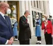  ??  ?? Charles Michel (links) und Ursula von der Leyen zu Besuch bei Präsident Erdogan.