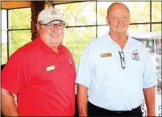  ?? Bill Mathews NWA Democrat-Gazette/CARIN SCHOPPMEYE­R ?? (left) and Walter Mathews help welcome golfers for the Ronald McDonald House Charities of Arkoma tournament Aug. 28 at Pinnacle Country Club.