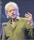  ?? PHOTO BY MARK ALLAN /INVISION/AP, FILE ?? In this May 21, 2015 file photo, Bob Geldof appears at the 60th Ivor Novello Awards in London.