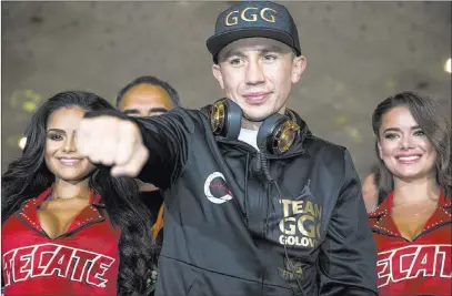  ?? Erik Verduzco ?? Las Vegas Review-journal @Erik_verduzco Gennady Golovkin, arriving at the MGM Grand on Tuesday, is the favorite in his middleweig­ht clash against Saul Alvarez.