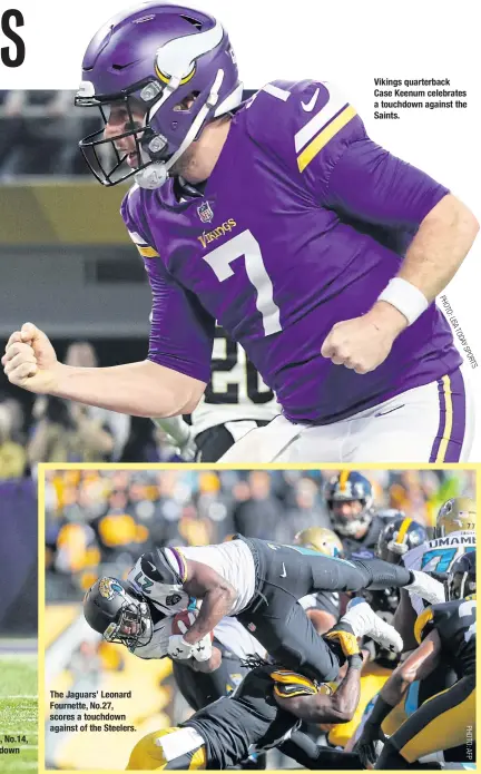  ?? PHOTO: USA TODAY SPORTS ?? Vikings quarterbac­k Case Keenum celebrates a touchdown against the Saints.