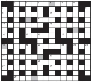  ??  ?? FOR your chance to win, solve the crossword to reveal the word reading down the shaded boxes. HOW TO ENTER: Call 0901 293 6233 and leave today’s answer and your details, or TEXT 65700 with the word CRYPTIC, your answer and your name. Texts and calls cost £1 plus standard network charges. Or enter by post by sending completed crossword to Daily Mail Prize Crossword 16,355, PO Box 28, Colchester, Essex CO2 8GF. Please include your name and address. One weekly winner chosen from all correct daily entries received between 00.01 Monday and 23.59 Friday. Postal entries must be date-stamped no later than the following day to qualify. Calls/texts must be received by 23.59; answers change at 00.01. UK residents aged 18+, exc NI. Terms apply, see Page 68.