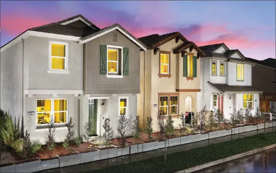  ??  ?? Brownstone­s at Natomas Field features brand new homes up to 1,713 square feet with four bedrooms and two-and-a-half bathrooms. Priced from the high $300,000 range.