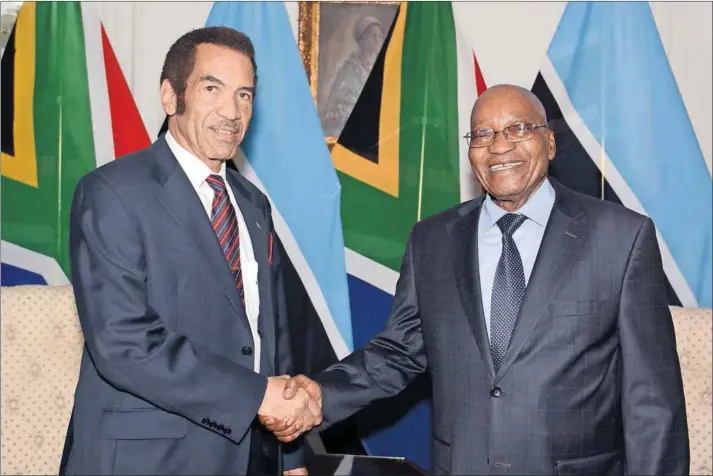  ?? Photo: Supplied ?? Botswana President Seretse Khama Ian Khama met with President Jacob Zuma in Pretoria for the Third Session of the Botswana-South Africa Bi-National Commission in November.