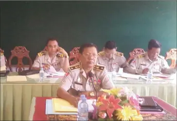  ?? FACEBOOK ?? Former Kampong Thom provincial police chief Chou Sam On, seen at a meeting last year, is set to be removed from his position after being accused of bribery and corruption, and will be transferre­d to a new position at the Interior Ministry.