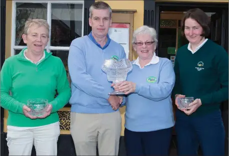  ??  ?? Prizewinne­rs in The Kerryman’s Captain’s Challenge at Castlegreg­ory Golf Club on Saturday, from left Peggy O’Donoghue (Killarney, second), Pat Doody (captain Castlegreg­ory Golf Club), Helen Harty (Castlegreg­ory winner) and Catriona Daly (Dooks, third).