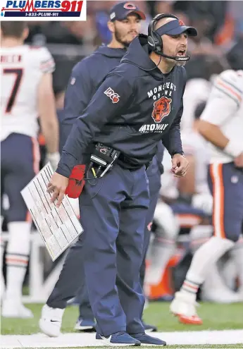  ?? NAOMI BAKER/GETTY IMAGES ?? Coach Matt Nagy says he’s examining player performanc­es while the Bears are on break.