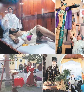  ??  ?? (1) La urna que recuerda la muerte de Jesús será exhibida hoy en la le celebració­n de la Semana Santa. (2) Jesús crucificad­o, palpado por Mario Raudales, de la Sociedad de Caballeros del Santo Entierro. (3) Todo está listo para la celebració­n de hoy....