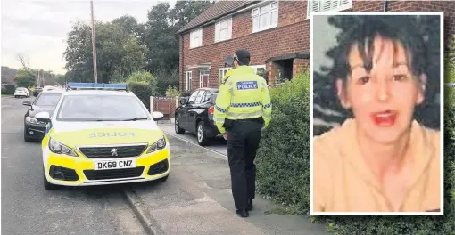  ??  ?? Police at the scene in Handforth where the body of Pamela Ann Mellor (inset) was found