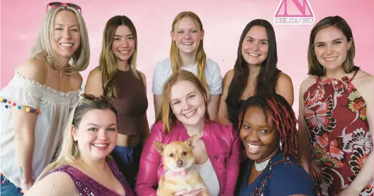  ?? CAMILLA JOE-O’KEEFE ?? The cast of The Beverly Theatre Guild’s “Legally Blonde The Musical” includes, front row from left, Kara Ryan, Hannah Kipp holding Chivo O’Keefe, and Dominiqe Adams. Back row from left are Hallie Zipper, Faith Bas, Chaelyn McGuire, Amanda Wilt and Emma Pell.